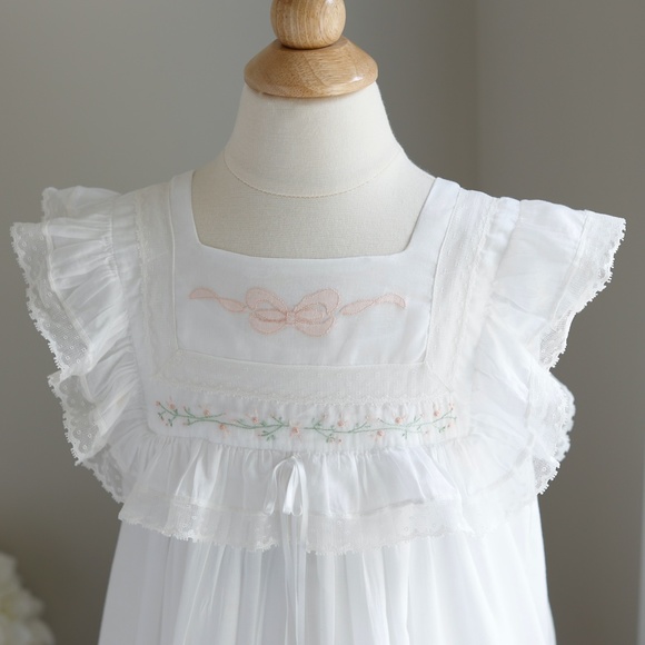 RARE VINTAGE Strasburg Girls White Dress Size 3/4 Embroidery Lace Flower Girl - Picture 2 of 7
